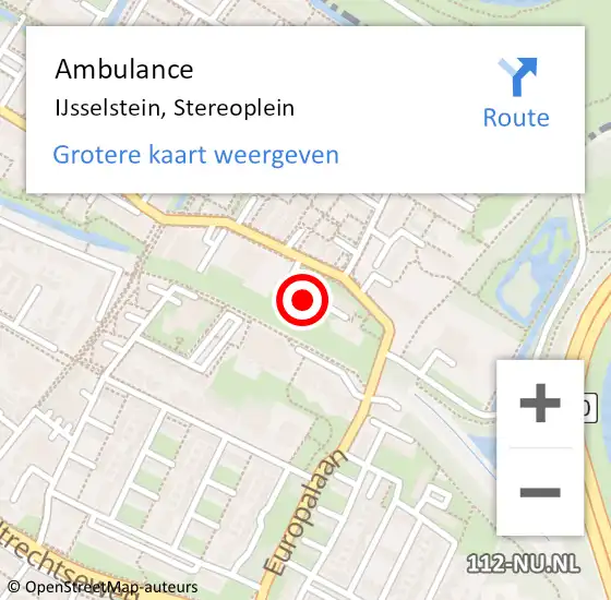 Locatie op kaart van de 112 melding: Ambulance IJsselstein, Stereoplein op 4 oktober 2017 20:04