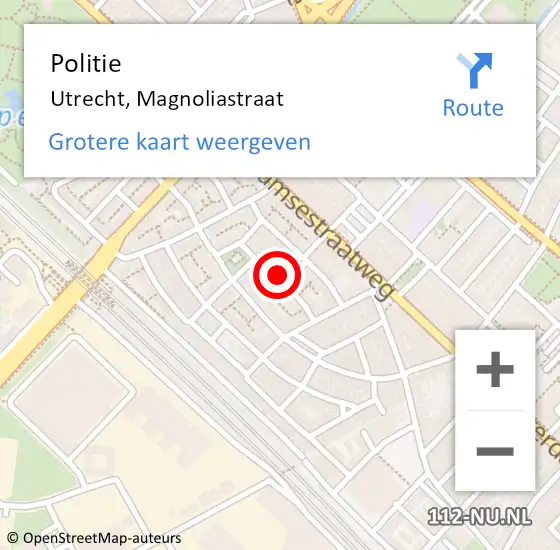 Locatie op kaart van de 112 melding: Politie Utrecht, Magnoliastraat op 4 oktober 2017 21:24