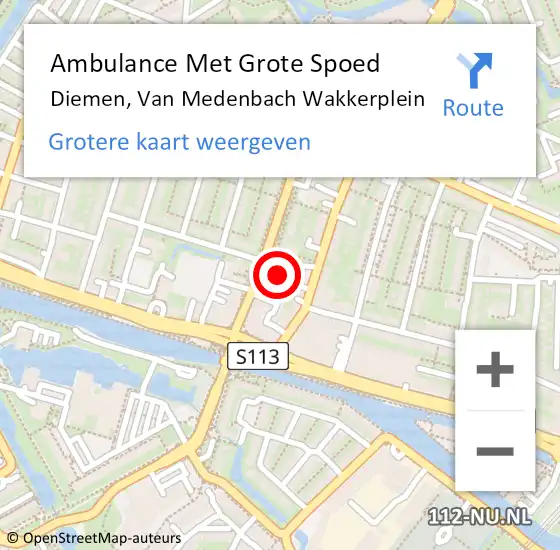 Locatie op kaart van de 112 melding: Ambulance Met Grote Spoed Naar Diemen, Van Medenbach Wakkerplein op 4 oktober 2017 22:31