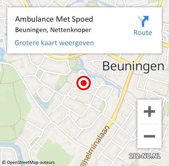 Locatie op kaart van de 112 melding: Ambulance Met Spoed Naar Beuningen, Nettenknoper op 4 oktober 2017 23:02