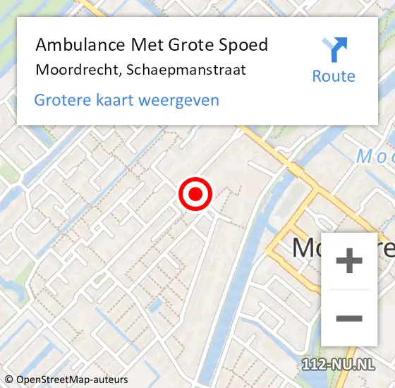 Locatie op kaart van de 112 melding: Ambulance Met Grote Spoed Naar Moordrecht, Schaepmanstraat op 5 oktober 2017 00:34