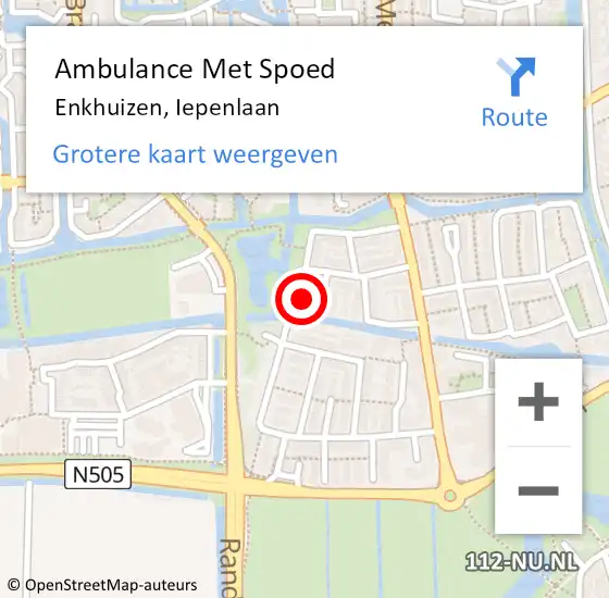 Locatie op kaart van de 112 melding: Ambulance Met Spoed Naar Enkhuizen, Iepenlaan op 5 oktober 2017 03:38