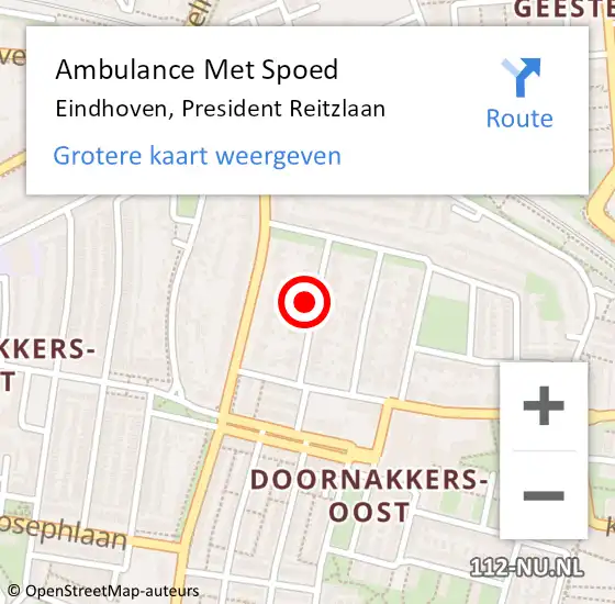 Locatie op kaart van de 112 melding: Ambulance Met Spoed Naar Eindhoven, President Reitzlaan op 5 oktober 2017 04:34