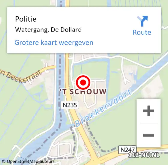 Locatie op kaart van de 112 melding: Politie Watergang, De Dollard op 5 oktober 2017 06:57