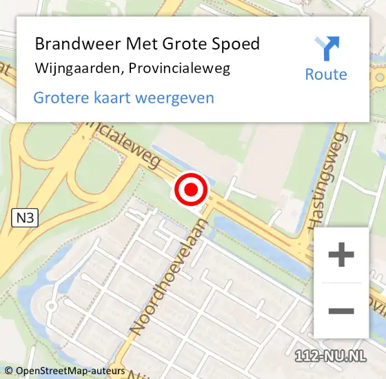 Locatie op kaart van de 112 melding: Brandweer Met Grote Spoed Naar Wijngaarden, Provincialeweg op 5 oktober 2017 07:03