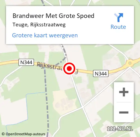 Locatie op kaart van de 112 melding: Brandweer Met Grote Spoed Naar Teuge, Rijksstraatweg op 5 oktober 2017 07:56