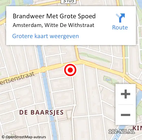 Locatie op kaart van de 112 melding: Brandweer Met Grote Spoed Naar Amsterdam, Witte De Withstraat op 5 oktober 2017 09:03
