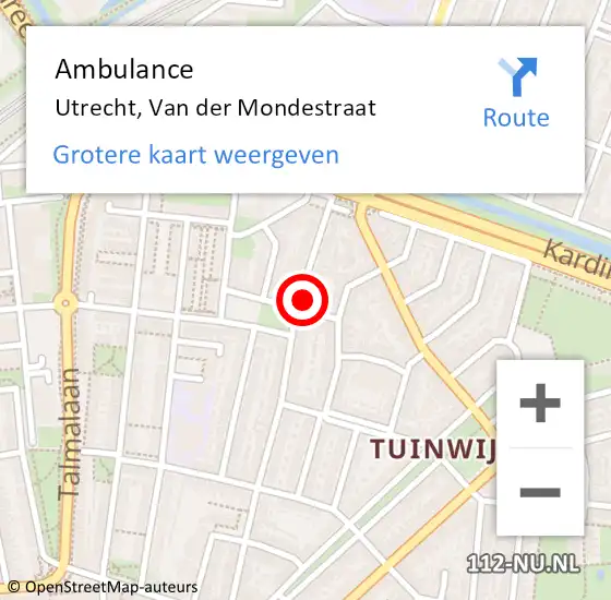 Locatie op kaart van de 112 melding: Ambulance Utrecht, Van der Mondestraat op 5 oktober 2017 09:10