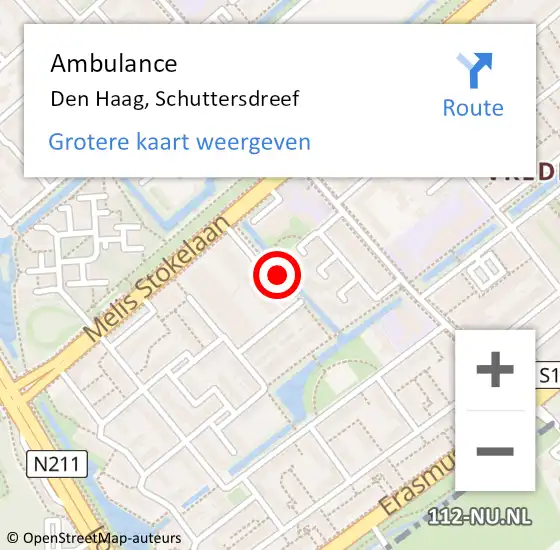 Locatie op kaart van de 112 melding: Ambulance Den Haag, Schuttersdreef op 5 oktober 2017 09:46