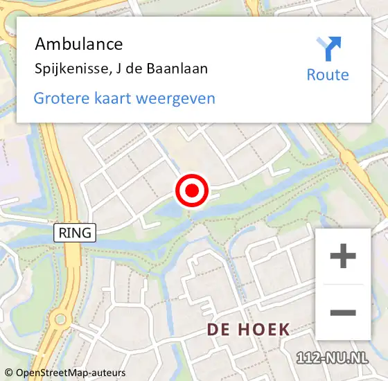 Locatie op kaart van de 112 melding: Ambulance Spijkenisse, J de Baanlaan op 5 oktober 2017 10:09