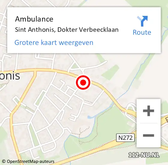 Locatie op kaart van de 112 melding: Ambulance Sint Anthonis, Dokter Verbeecklaan op 5 oktober 2017 10:40