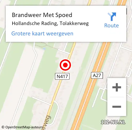 Locatie op kaart van de 112 melding: Brandweer Met Spoed Naar Hollandsche Rading, Tolakkerweg op 5 oktober 2017 10:48