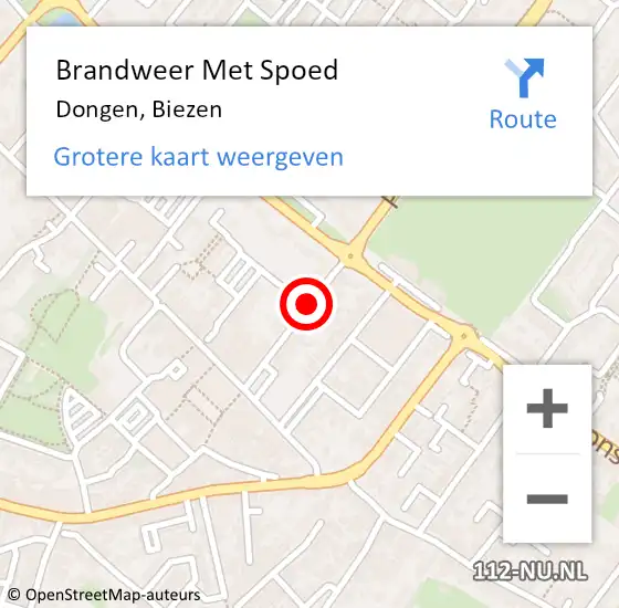 Locatie op kaart van de 112 melding: Brandweer Met Spoed Naar Dongen, Biezen op 5 oktober 2017 10:52