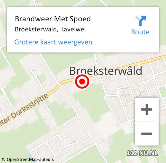 Locatie op kaart van de 112 melding: Brandweer Met Spoed Naar Broeksterwald, Kavelwei op 5 oktober 2017 10:56