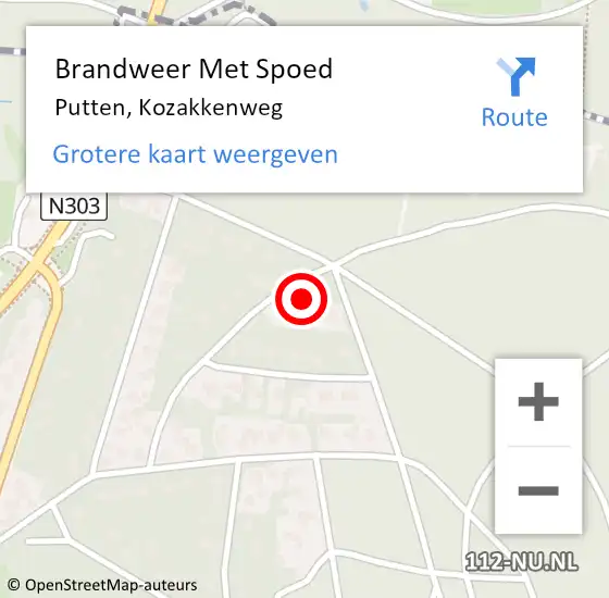 Locatie op kaart van de 112 melding: Brandweer Met Spoed Naar Putten, Kozakkenweg op 5 oktober 2017 10:57