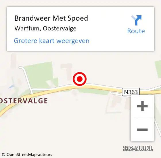 Locatie op kaart van de 112 melding: Brandweer Met Spoed Naar Warffum, Oostervalge op 5 oktober 2017 11:10