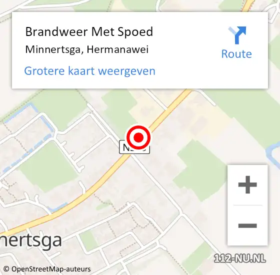 Locatie op kaart van de 112 melding: Brandweer Met Spoed Naar Minnertsga, Hermanawei op 5 oktober 2017 11:10