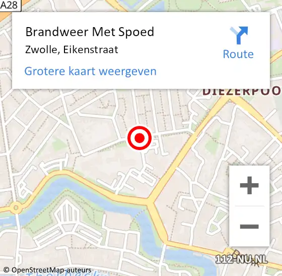 Locatie op kaart van de 112 melding: Brandweer Met Spoed Naar Zwolle, Eikenstraat op 5 oktober 2017 11:10