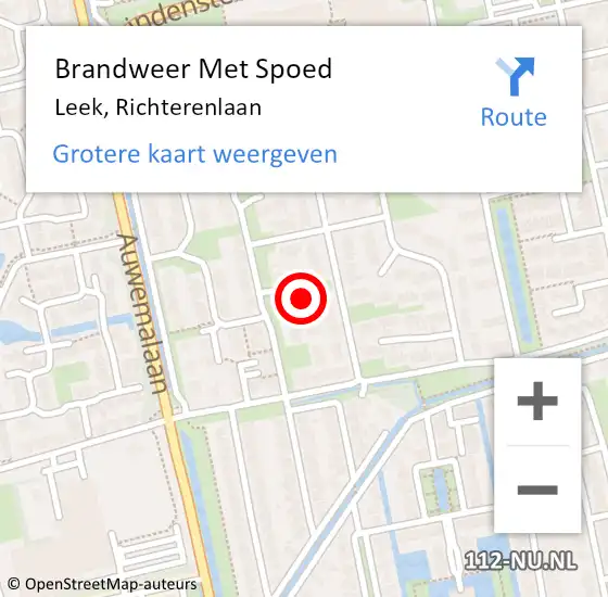 Locatie op kaart van de 112 melding: Brandweer Met Spoed Naar Leek, Richterenlaan op 5 oktober 2017 11:36