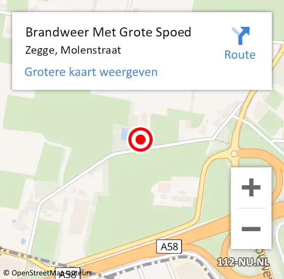 Locatie op kaart van de 112 melding: Brandweer Met Grote Spoed Naar Zegge, Molenstraat op 5 oktober 2017 11:41