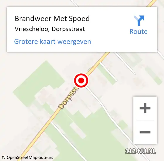 Locatie op kaart van de 112 melding: Brandweer Met Spoed Naar Vriescheloo, Dorpsstraat op 5 oktober 2017 12:01