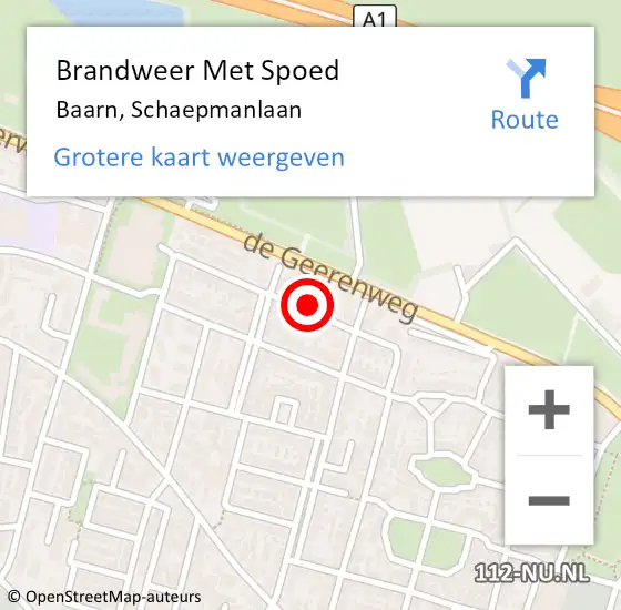 Locatie op kaart van de 112 melding: Brandweer Met Spoed Naar Baarn, Schaepmanlaan op 5 oktober 2017 12:06