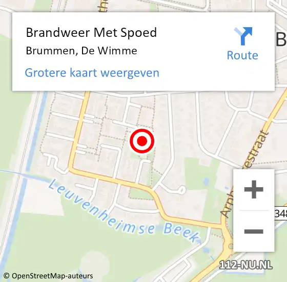 Locatie op kaart van de 112 melding: Brandweer Met Spoed Naar Brummen, De Wimme op 5 oktober 2017 12:08