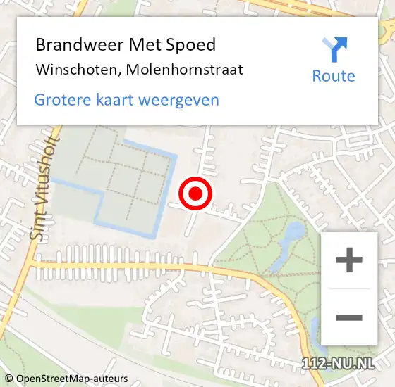 Locatie op kaart van de 112 melding: Brandweer Met Spoed Naar Winschoten, Molenhornstraat op 5 oktober 2017 12:23