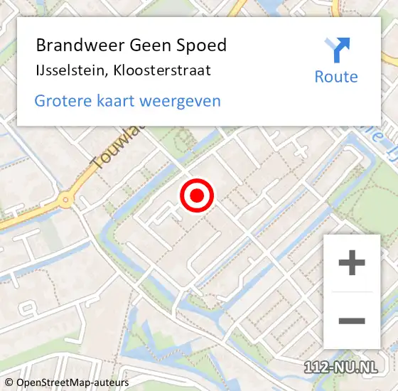 Locatie op kaart van de 112 melding: Brandweer Geen Spoed Naar IJsselstein, Kloosterstraat op 5 oktober 2017 13:08