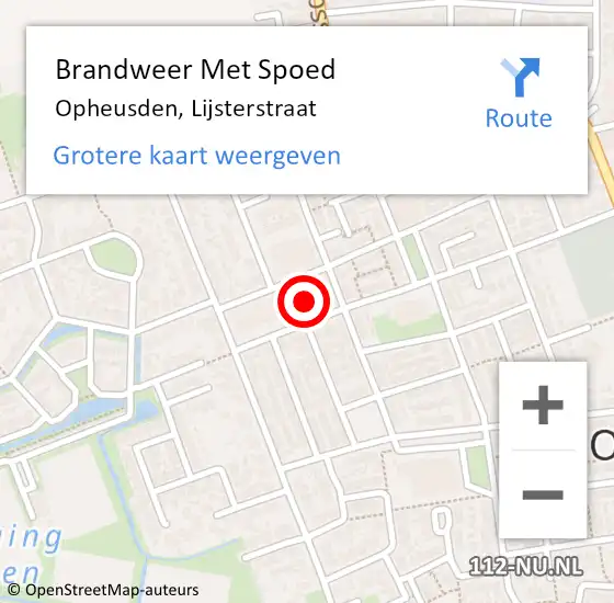 Locatie op kaart van de 112 melding: Brandweer Met Spoed Naar Opheusden, Lijsterstraat op 5 oktober 2017 13:16