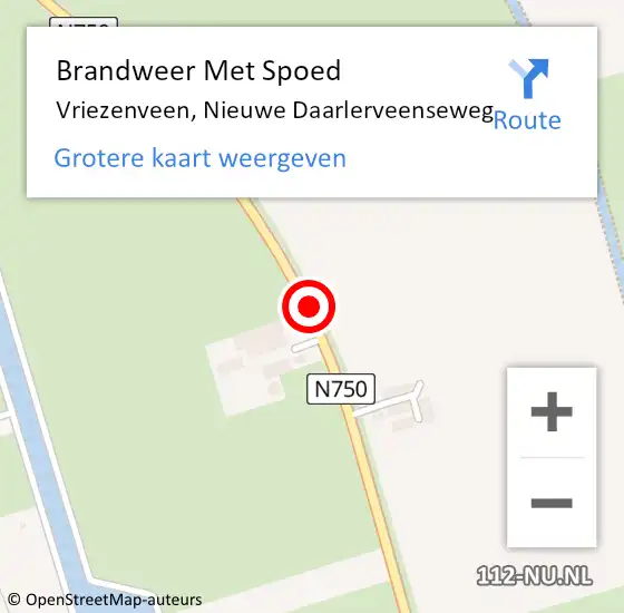 Locatie op kaart van de 112 melding: Brandweer Met Spoed Naar Vriezenveen, Nieuwe Daarlerveenseweg op 5 oktober 2017 13:36