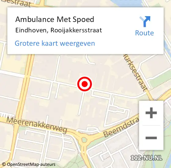 Locatie op kaart van de 112 melding: Ambulance Met Spoed Naar Eindhoven, Rooijakkersstraat op 5 oktober 2017 14:27