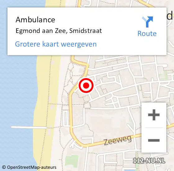 Locatie op kaart van de 112 melding: Ambulance Egmond aan Zee, Smidstraat op 5 oktober 2017 14:30