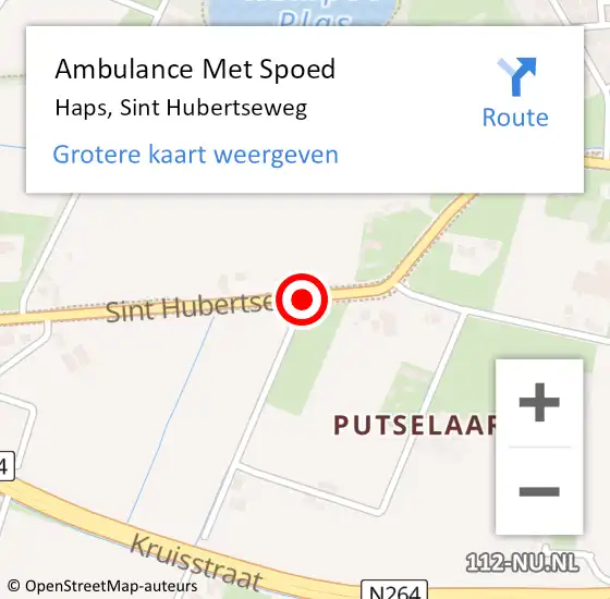 Locatie op kaart van de 112 melding: Ambulance Met Spoed Naar Haps, Sint Hubertseweg op 5 oktober 2017 15:15