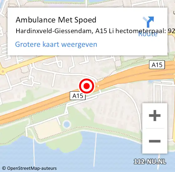 Locatie op kaart van de 112 melding: Ambulance Met Spoed Naar Hardinxveld-Giessendam, A15 R hectometerpaal: 86,5 op 5 oktober 2017 15:15