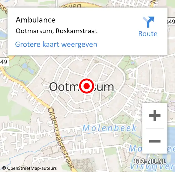 Locatie op kaart van de 112 melding: Ambulance Ootmarsum, Roskamstraat op 5 oktober 2017 15:20