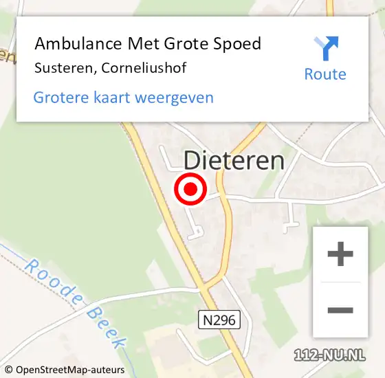 Locatie op kaart van de 112 melding: Ambulance Met Grote Spoed Naar Susteren, Corneliushof op 5 oktober 2017 15:41