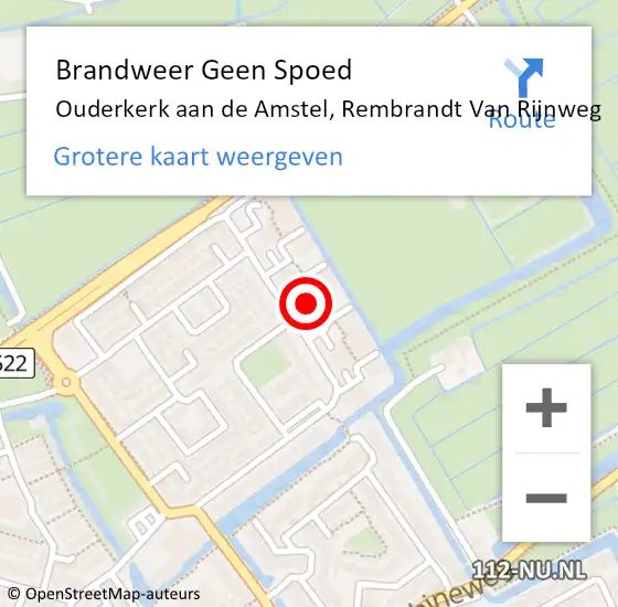 Locatie op kaart van de 112 melding: Brandweer Geen Spoed Naar Ouderkerk aan de Amstel, Rembrandt Van Rijnweg op 21 september 2013 10:03