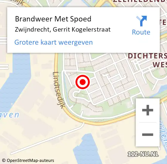 Locatie op kaart van de 112 melding: Brandweer Met Spoed Naar Zwijndrecht, Gerrit Kogelerstraat op 5 oktober 2017 20:16