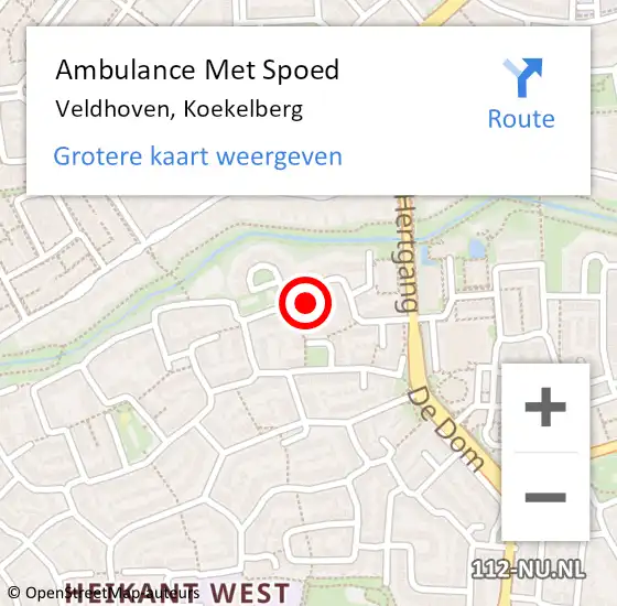 Locatie op kaart van de 112 melding: Ambulance Met Spoed Naar Veldhoven, Koekelberg op 5 oktober 2017 22:21