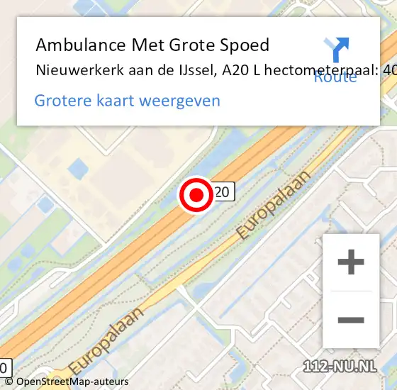Locatie op kaart van de 112 melding: Ambulance Met Grote Spoed Naar Nieuwerkerk ad IJssel, A20 L hectometerpaal: 42,4 op 5 oktober 2017 23:03