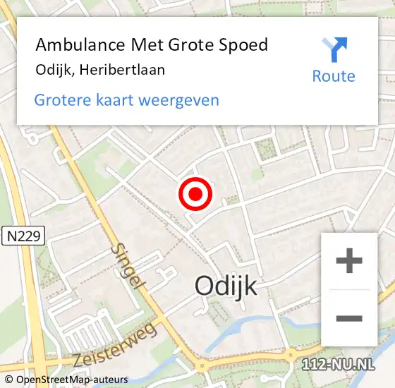 Locatie op kaart van de 112 melding: Ambulance Met Grote Spoed Naar Odijk, Heribertlaan op 6 oktober 2017 00:31