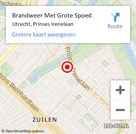Locatie op kaart van de 112 melding: Brandweer Met Grote Spoed Naar Utrecht, Prinses Irenelaan op 6 oktober 2017 01:45