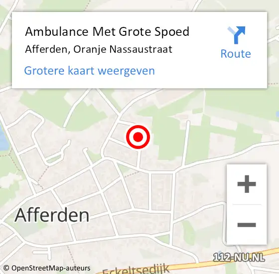Locatie op kaart van de 112 melding: Ambulance Met Grote Spoed Naar Afferden, Oranje Nassaustraat op 6 oktober 2017 04:52