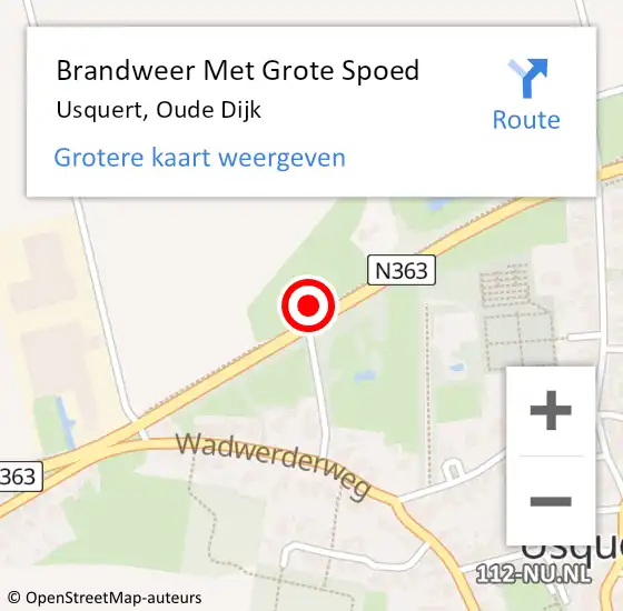 Locatie op kaart van de 112 melding: Brandweer Met Grote Spoed Naar Usquert, Oude Dijk op 6 oktober 2017 08:17