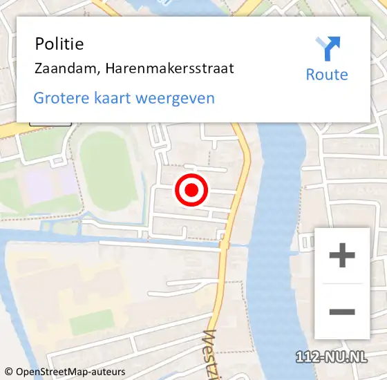 Locatie op kaart van de 112 melding: Politie Zaandam, Harenmakersstraat op 6 oktober 2017 08:30