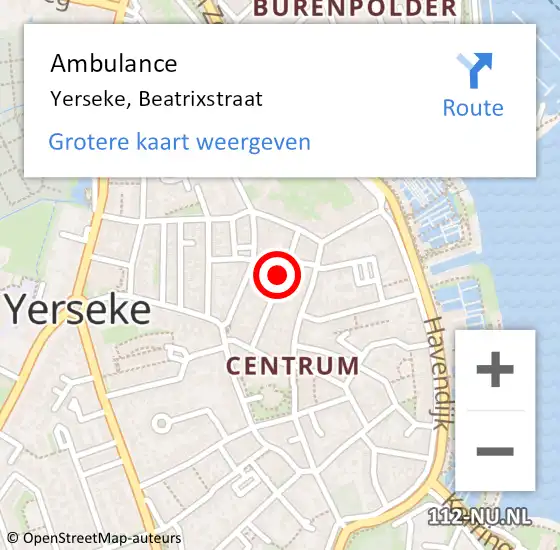 Locatie op kaart van de 112 melding: Ambulance Yerseke, Beatrixstraat op 3 februari 2014 12:54