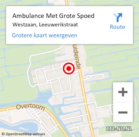 Locatie op kaart van de 112 melding: Ambulance Met Grote Spoed Naar Westzaan, Leeuwerikstraat op 6 oktober 2017 12:09