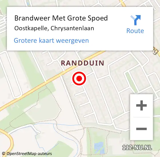 Locatie op kaart van de 112 melding: Brandweer Met Grote Spoed Naar Oostkapelle, Chrysantenlaan op 6 oktober 2017 12:33