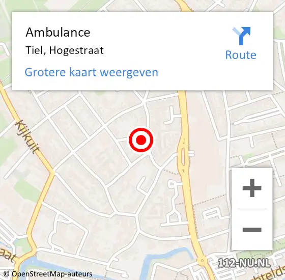 Locatie op kaart van de 112 melding: Ambulance Tiel, Hogestraat op 6 oktober 2017 12:47
